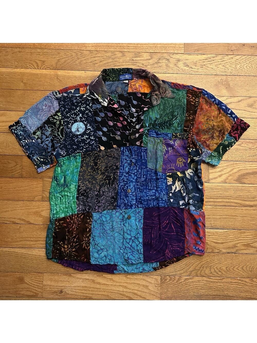 Mexicali Blues Hawaiian Cut & Sew Patchwork Short Sleeve Button Up Shirt Large